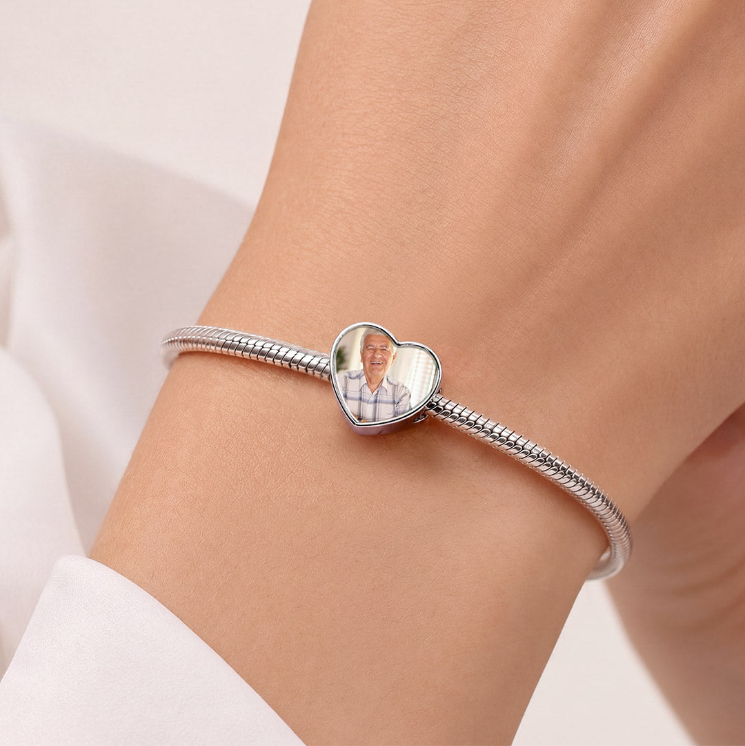 Gnoce Photo Personalized Memorial Heart Bead Stainless Steel_2