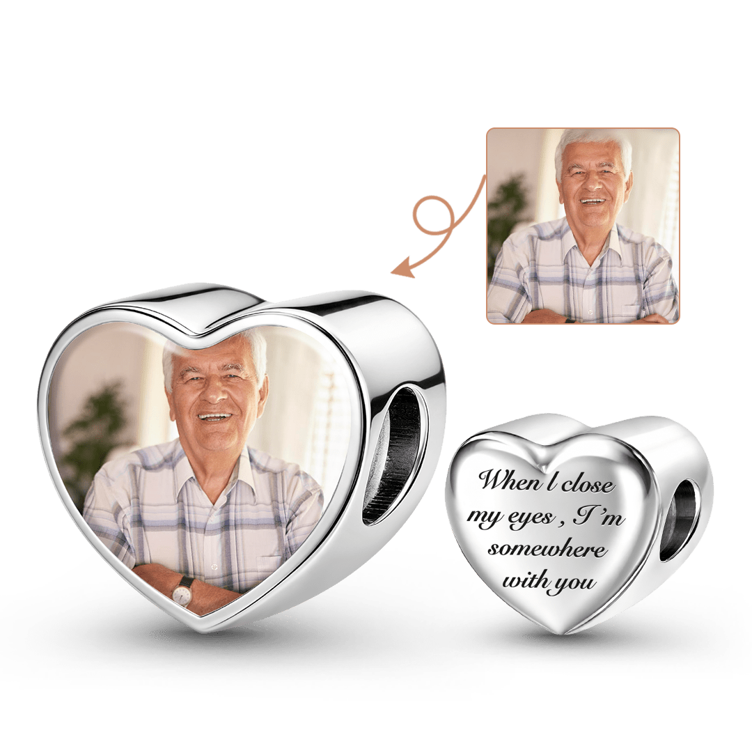 Gnoce Photo Personalized Memorial Heart Bead Stainless Steel_1