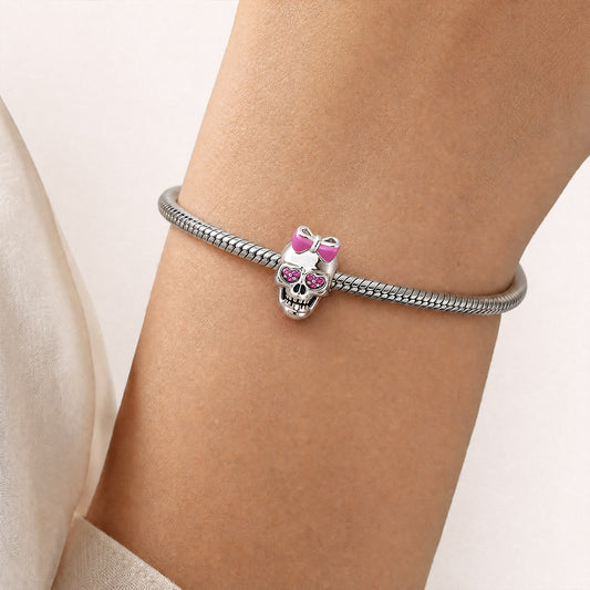 Gnoce Bow Skull Bead Charm Platinum‑plated Silver Blend_2