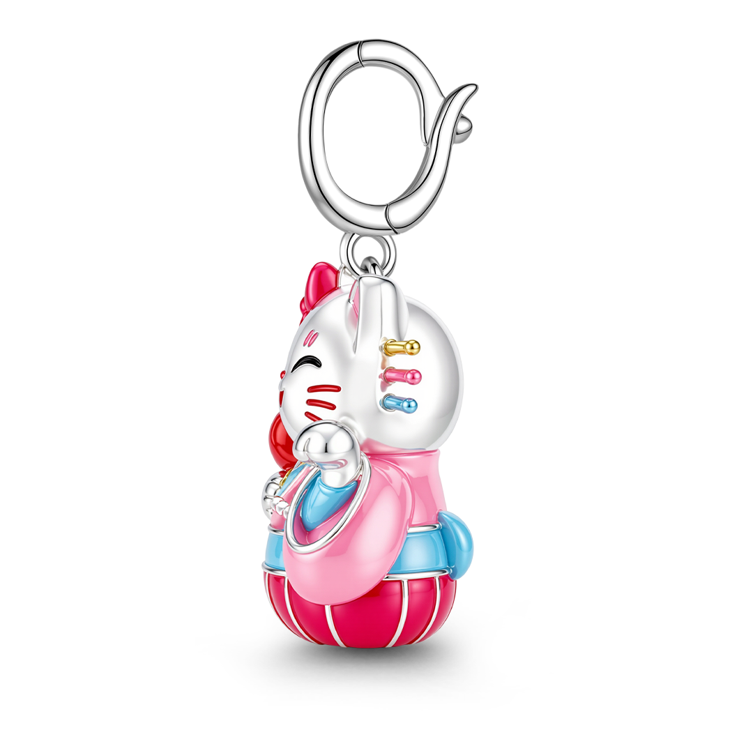 Gnoce Japanese Glow‑in‑the‑Dark Pink Lucky Cat Clasp Dangle Charm Platinum‑plated Silver Blend_6