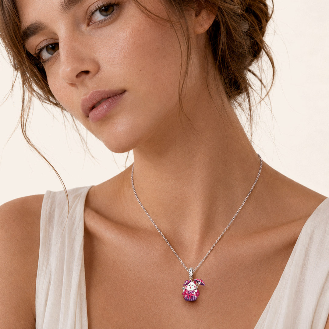 Gnoce Japanese Glow‑in‑the‑Dark Purple Lucky Cat Clasp Dangle Charm Platinum‑plated Silver Blend_5