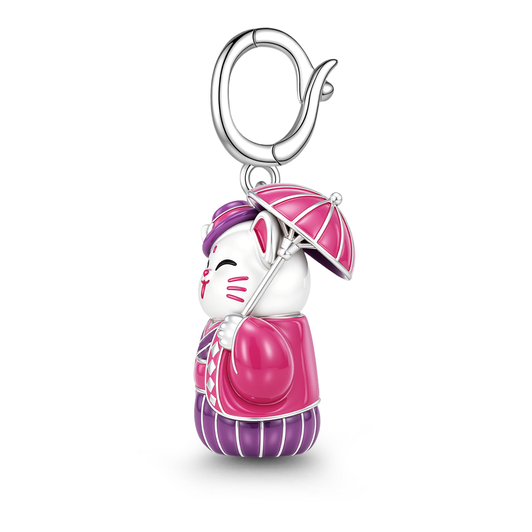 Gnoce Japanese Glow‑in‑the‑Dark Purple Lucky Cat Clasp Dangle Charm Platinum‑plated Silver Blend_6