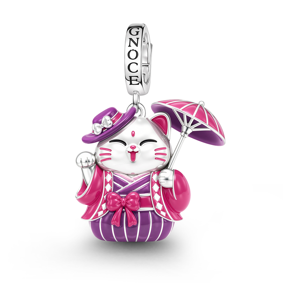 Gnoce Japanese Glow‑in‑the‑Dark Purple Lucky Cat Clasp Dangle Charm Platinum‑plated Silver Blend_2