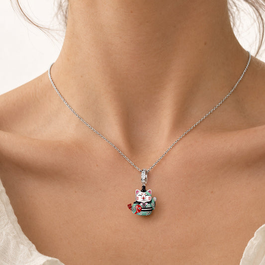 Gnoce Japanese Glow‑in‑the‑Dark Lucky Cat Clasp Dangle Charm Platinum‑plated Silver Blend_3