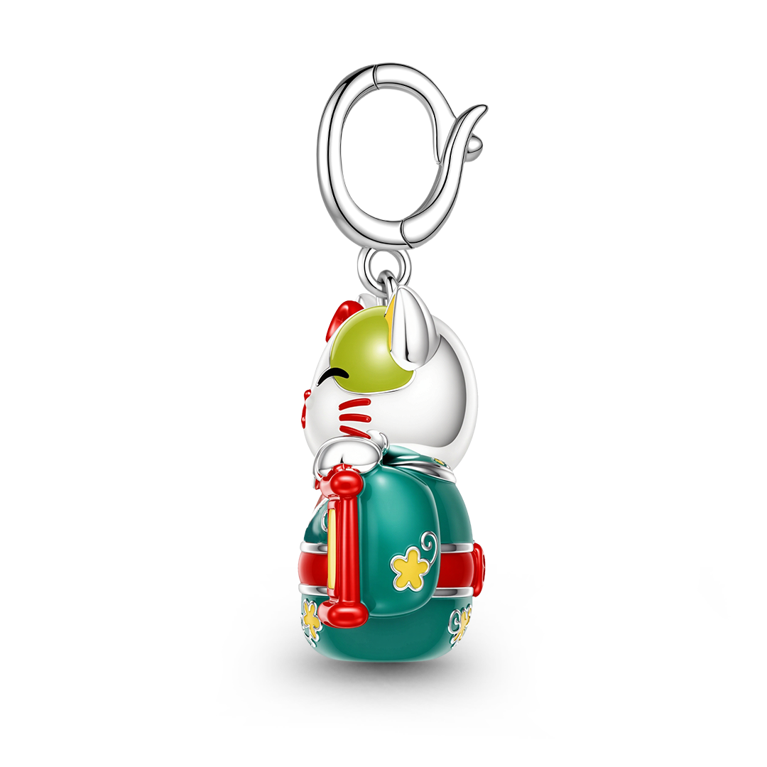 Gnoce Glow‑in‑the‑Dark Japanese Lucky Cat Clasp Dangle Charm Platinum‑plated Silver Blend_6