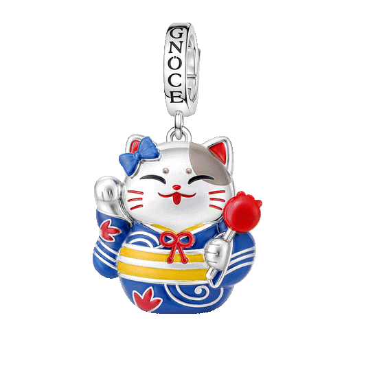 Gnoce Glow In Dark Japanese Lucky Cat Clasp Dangle Charm Platinum‑plated Silver Blend_1
