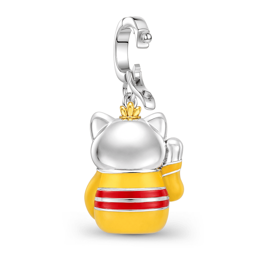 Gnoce Yellow Kimono Lucky Cat Clasp Dangle Charm Platinum-plated Silver Blend_6