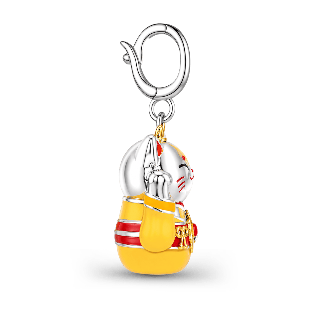 Gnoce Yellow Kimono Lucky Cat Clasp Dangle Charm Platinum-plated Silver Blend_5