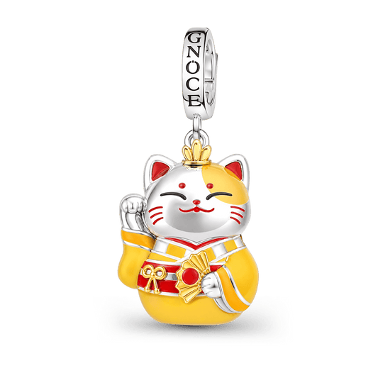 Gnoce Yellow Kimono Lucky Cat Clasp Dangle Charm Platinum-plated Silver Blend_1
