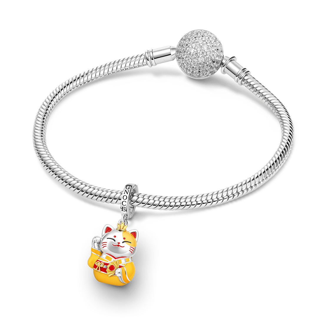 Gnoce Yellow Kimono Lucky Cat Clasp Dangle Charm Platinum-plated Silver Blend_3