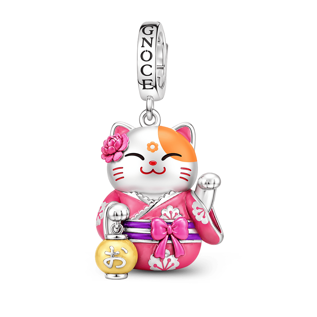 Gnoce Glow-in-the-Dark Kimono Maneki Neko Clasp Dangle Charm Platinum-plated Silver Blend_2