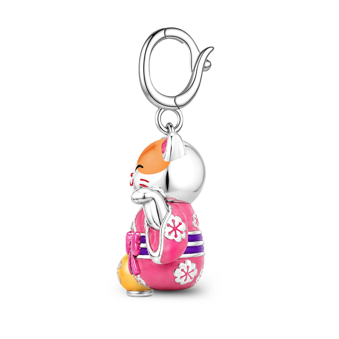 Gnoce Glow-in-the-Dark Kimono Maneki Neko Clasp Dangle Charm Platinum-plated Silver Blend_6