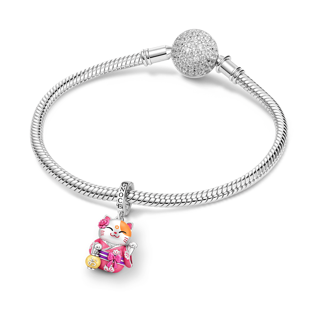 Gnoce Glow-in-the-Dark Kimono Maneki Neko Clasp Dangle Charm Platinum-plated Silver Blend_4