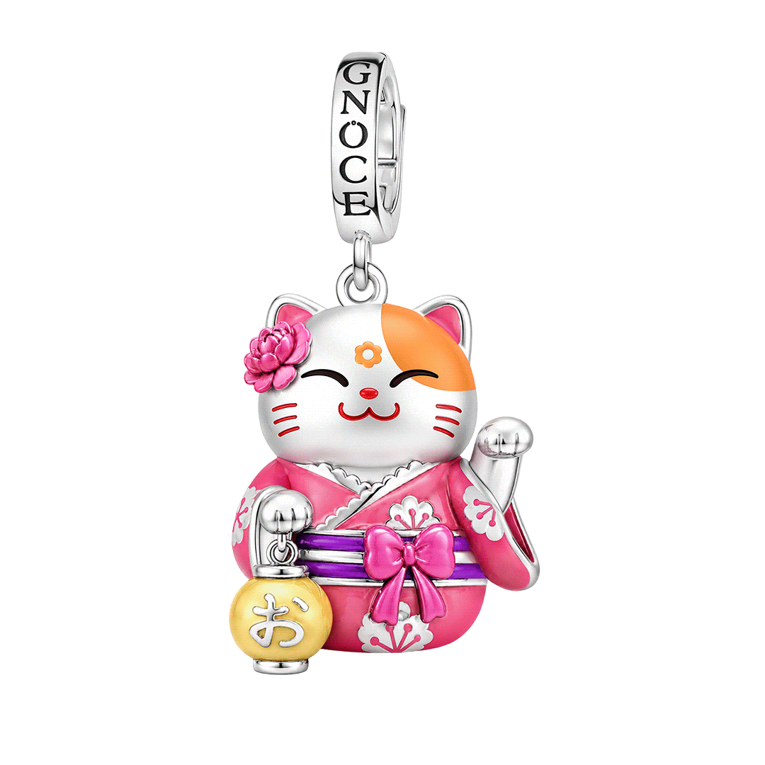 Gnoce Glow-in-the-Dark Kimono Maneki Neko Clasp Dangle Charm Platinum-plated Silver Blend_1