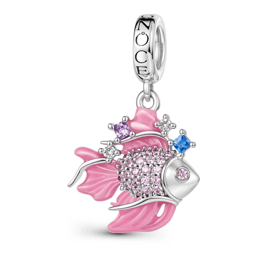 Gnoce Sparkly Pink Goldfish Dangle Charm Platinum-plated Silver Blend_1
