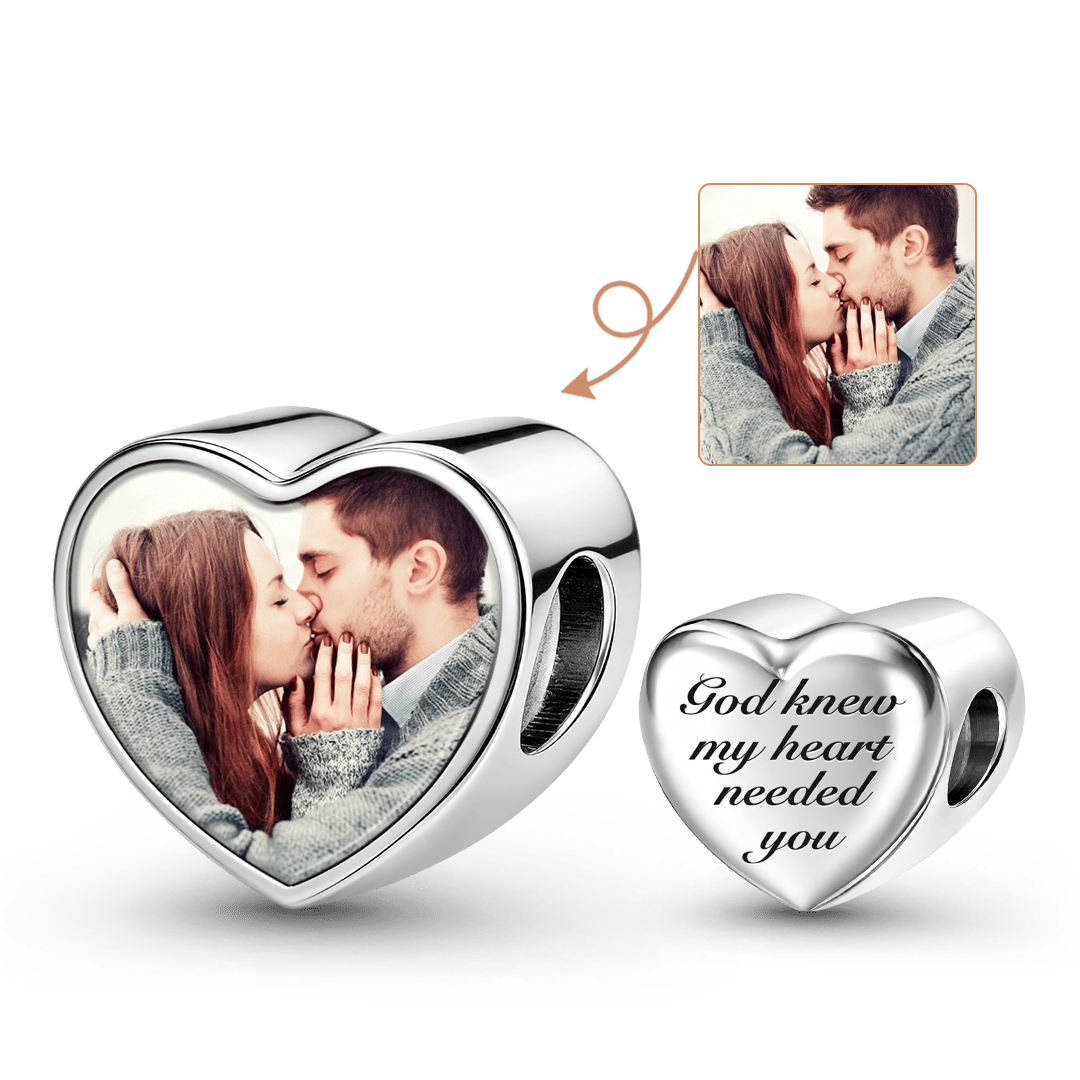 Gnoce Couple Personalized Photo Heart Bead Stainless Steel_1