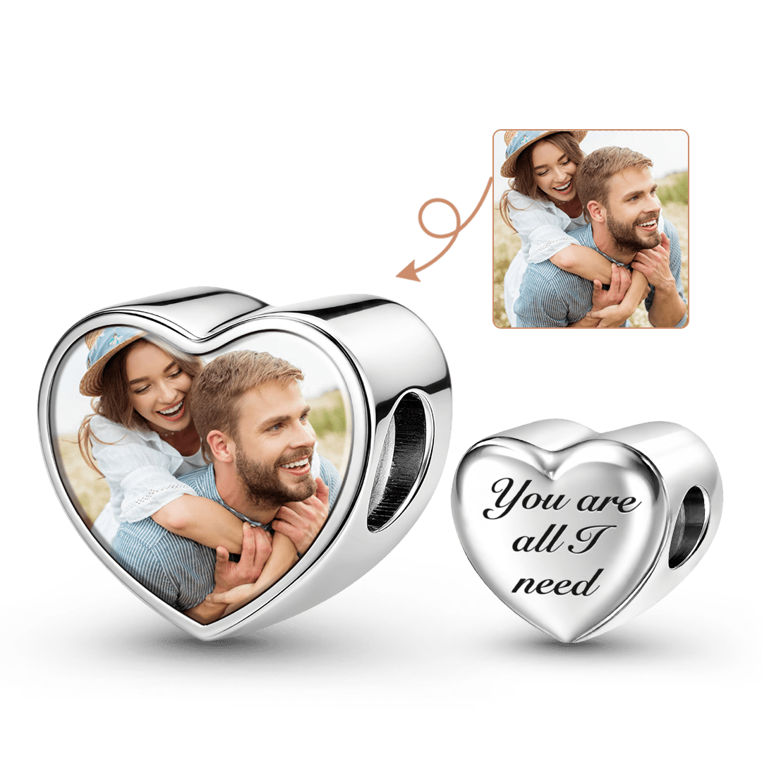 Gnoce Couple Personalized Photo Heart Bead Stainless Steel_1