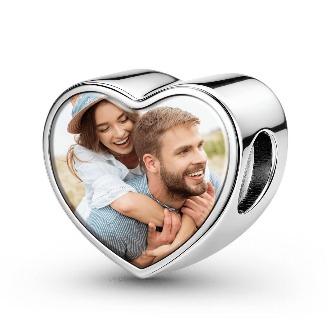 Gnoce Personalized Photo Heart Bead Couple Keepsake Stainless Steel_5