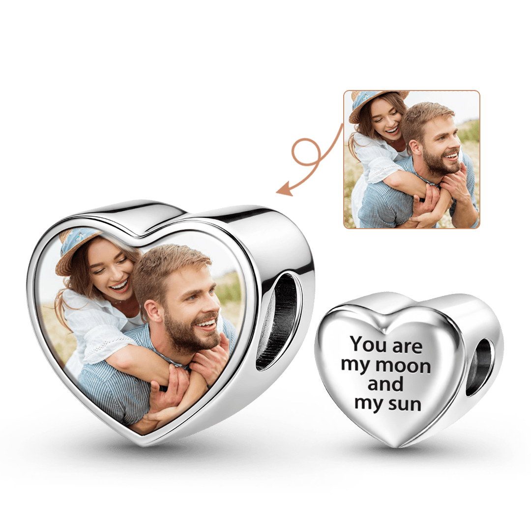 Gnoce Personalized Photo Heart Bead Couple Keepsake Stainless Steel_1