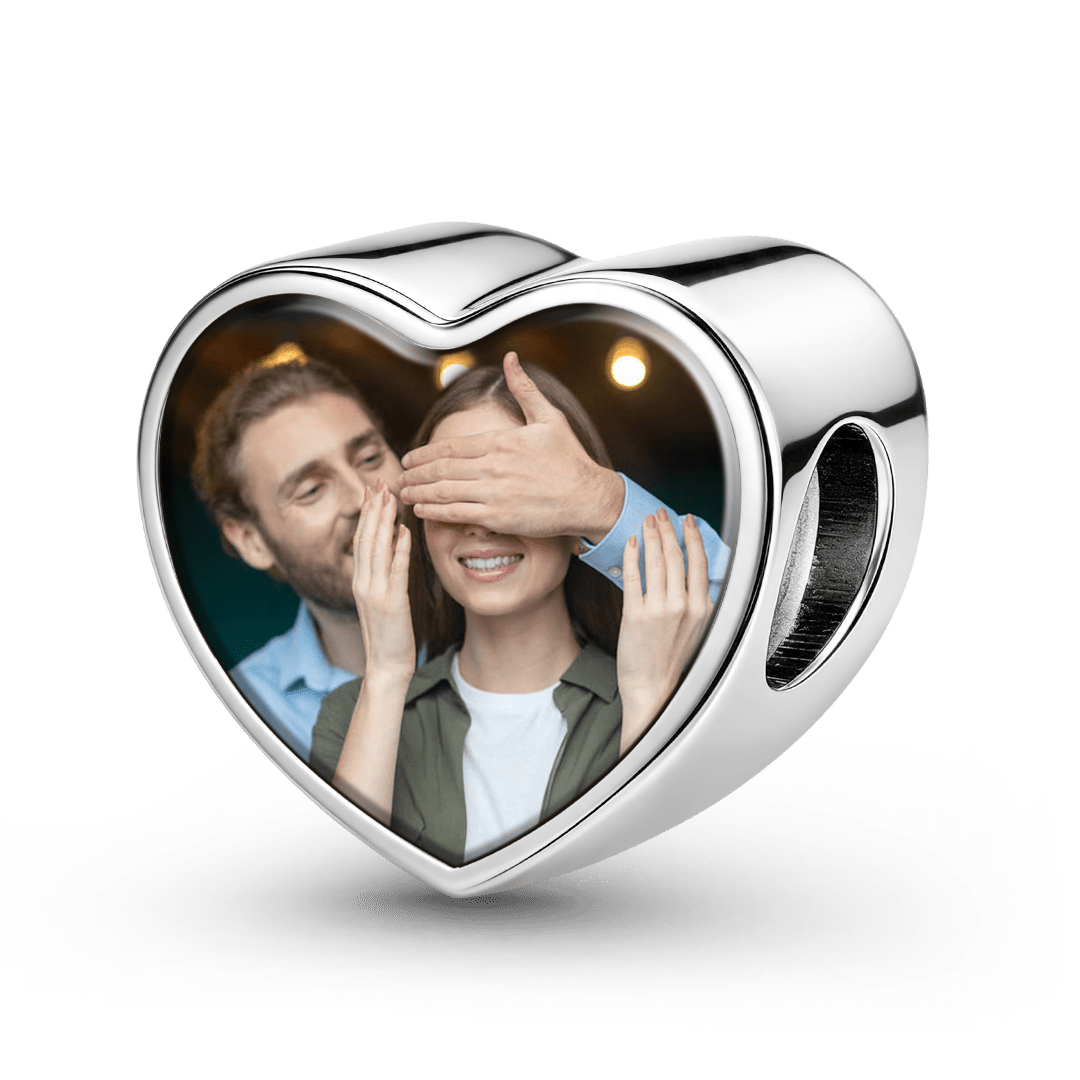 Gnoce Couple Keepsake Personalized Photo Heart Bead Stainless Steel_5