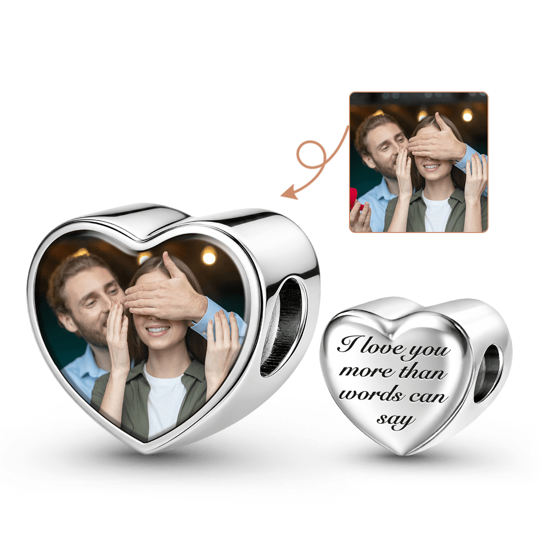 Gnoce Couple Keepsake Personalized Photo Heart Bead Stainless Steel_1