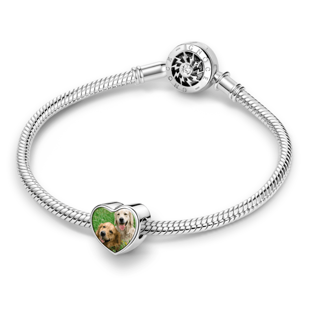 Gnoce Dog Pet Memorial Personalized Photo Heart Bead Stainless Steel_3