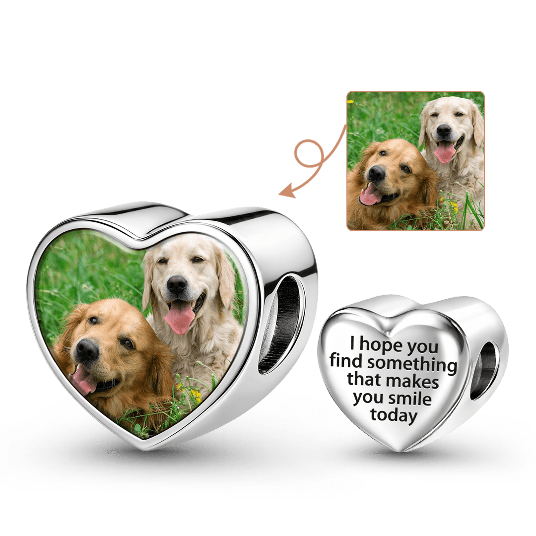 Gnoce Dog Pet Memorial Personalized Photo Heart Bead Stainless Steel_1