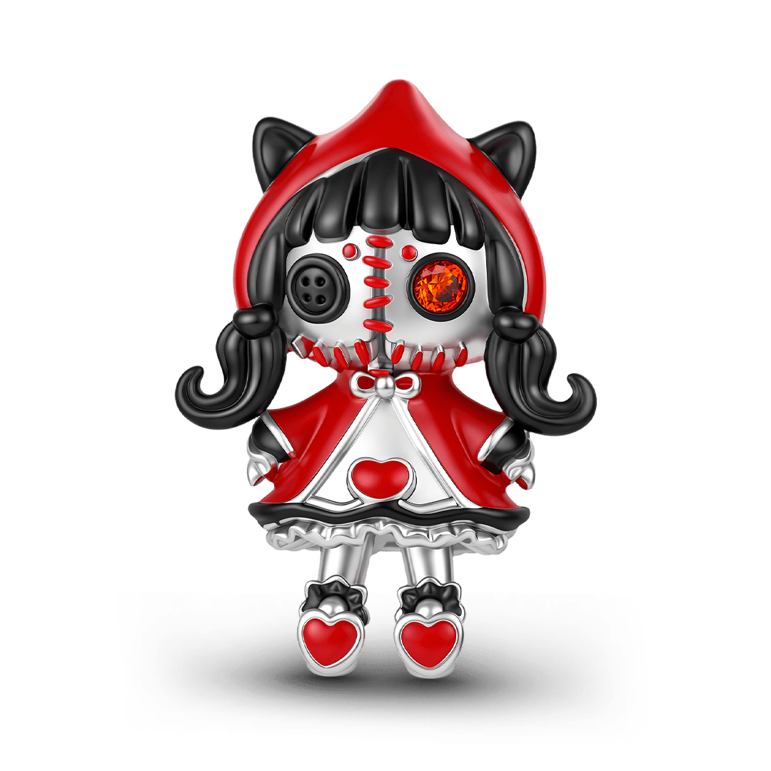 Gnoce Glow-in-the-dark Halloween Voodoo Doll Red Hood Cat Ear Bead Platinum‑plated Silver Blend_2