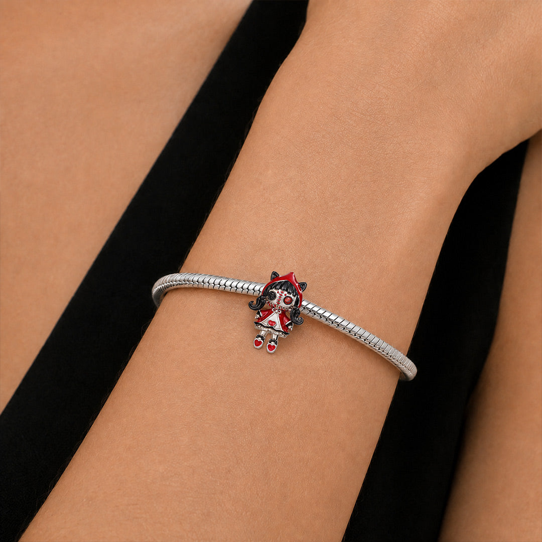Gnoce Glow-in-the-dark Halloween Voodoo Doll Red Hood Cat Ear Bead Platinum‑plated Silver Blend_3