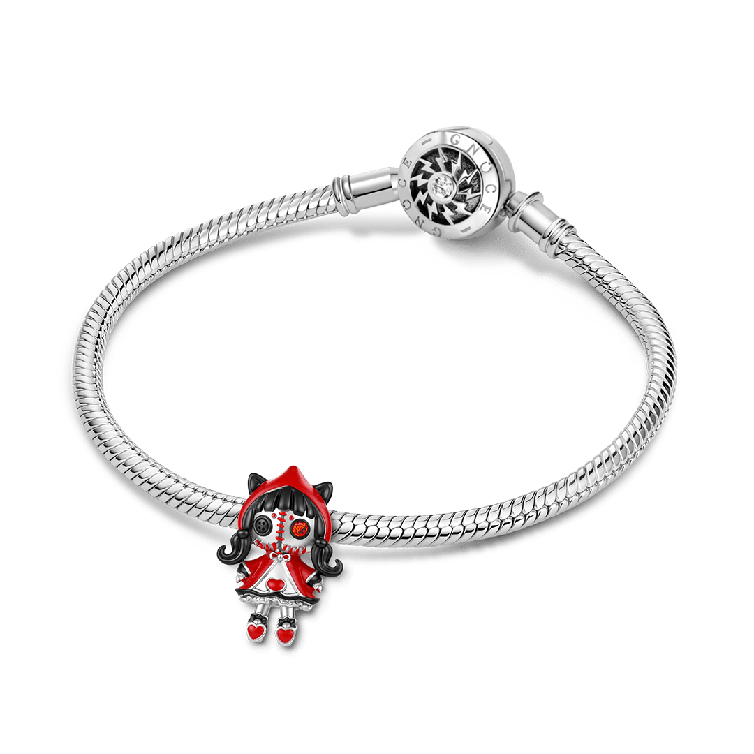 Gnoce Glow-in-the-dark Halloween Voodoo Doll Red Hood Cat Ear Bead Platinum‑plated Silver Blend_4