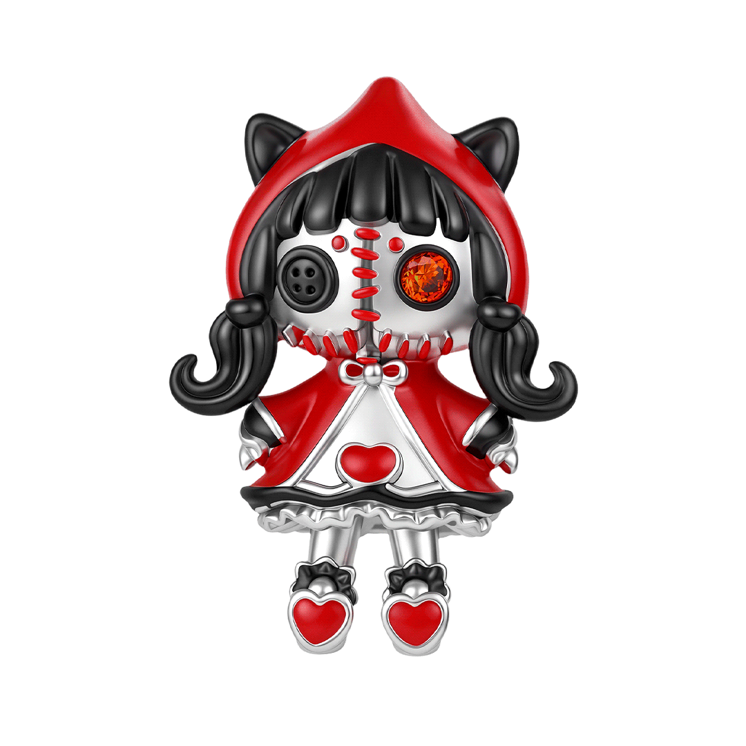 Gnoce Glow-in-the-dark Halloween Voodoo Doll Red Hood Cat Ear Bead Platinum‑plated Silver Blend_1