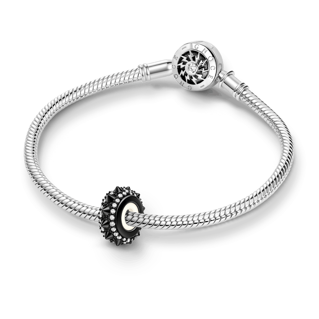 Gnoce British Punk Spike Pave Crystal Stopper Spacer Bead Platinum‑plated Silver Blend_3