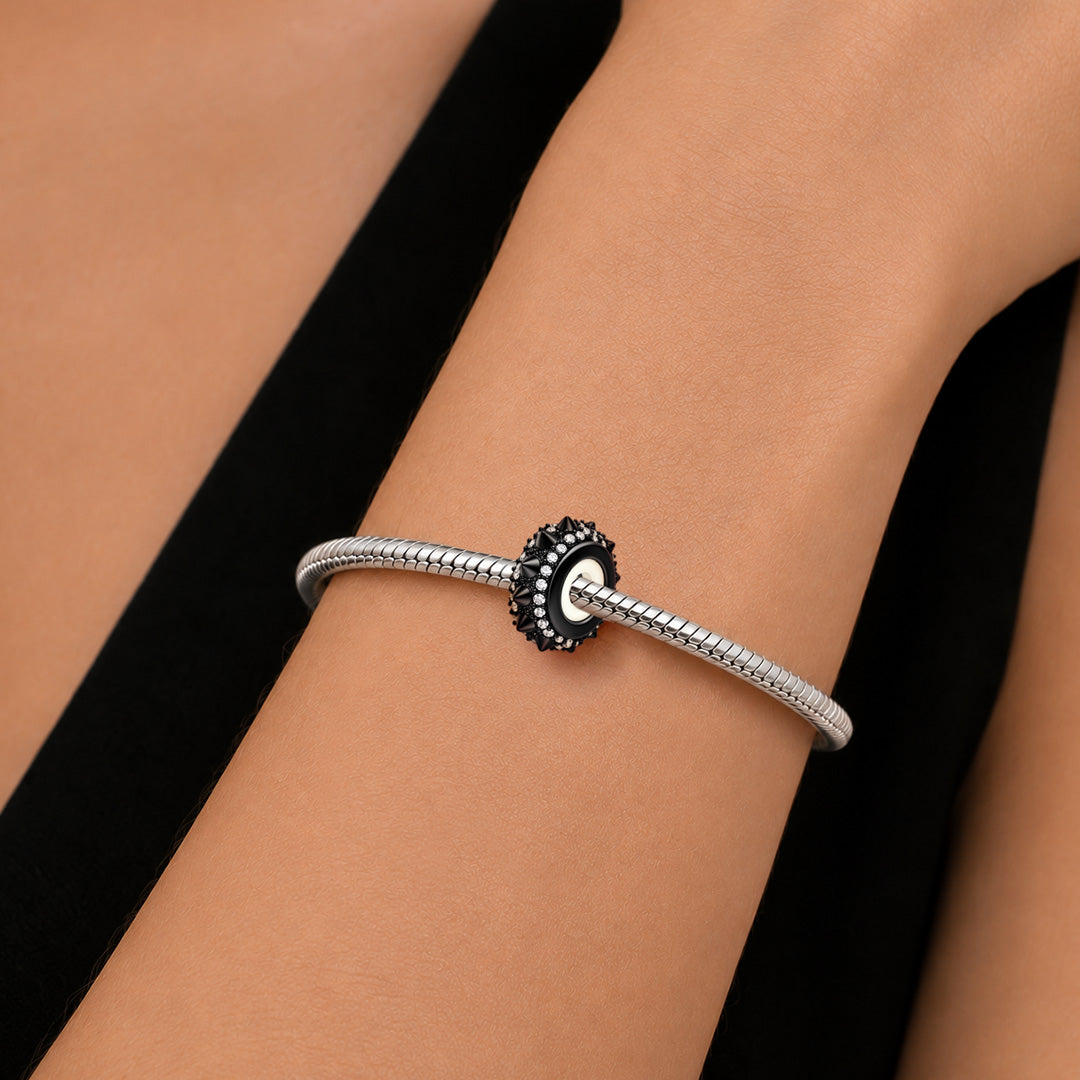 Gnoce British Punk Spike Pave Crystal Stopper Spacer Bead Platinum‑plated Silver Blend_2