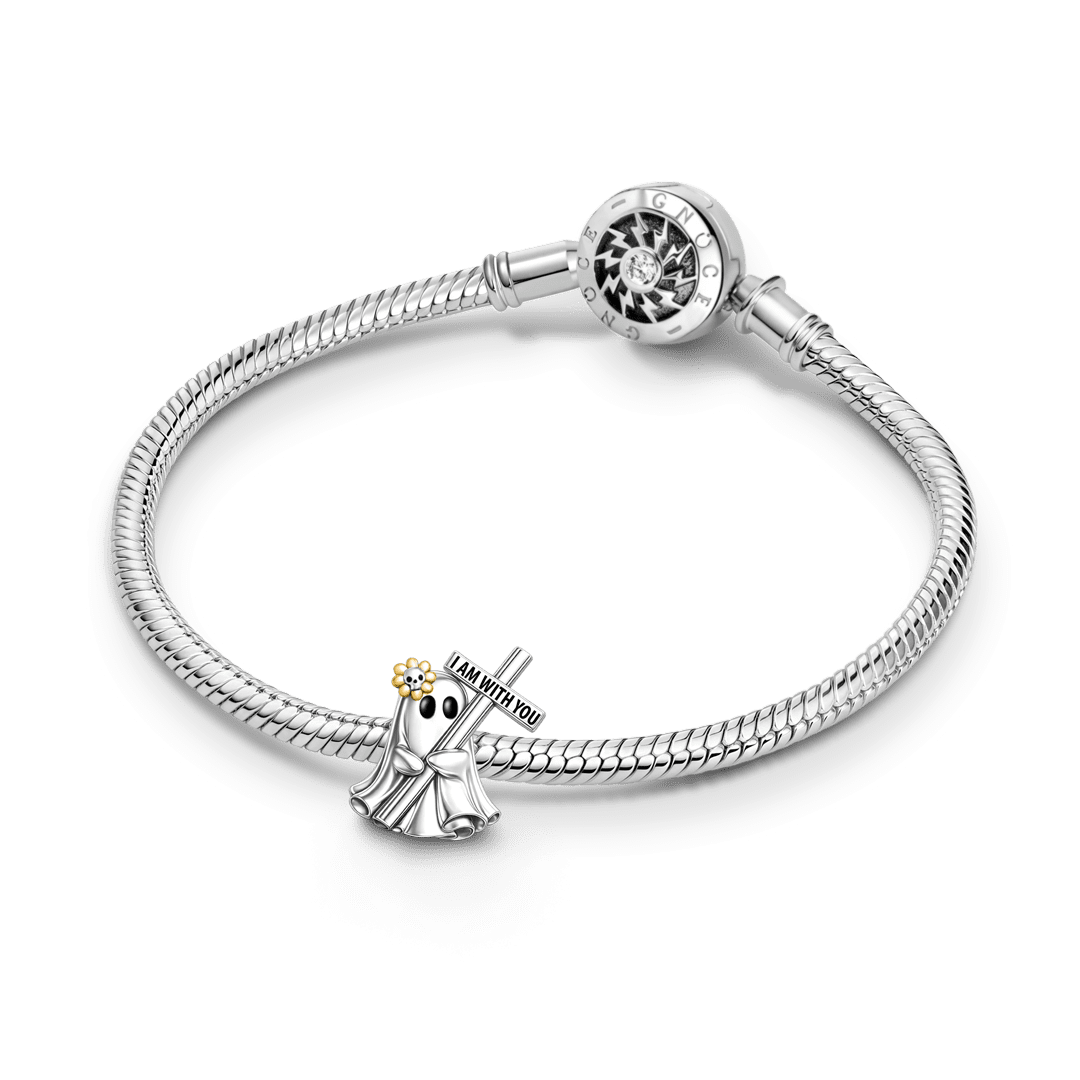 Gnoce Halloween Ghost Cross Through‑hole Base Bead Charm Platinum‑plated Silver Blend_3