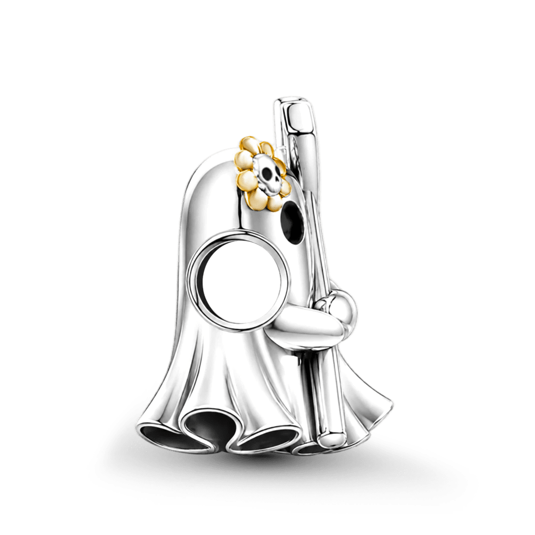 Gnoce Halloween Ghost Cross Through‑hole Base Bead Charm Platinum‑plated Silver Blend_5