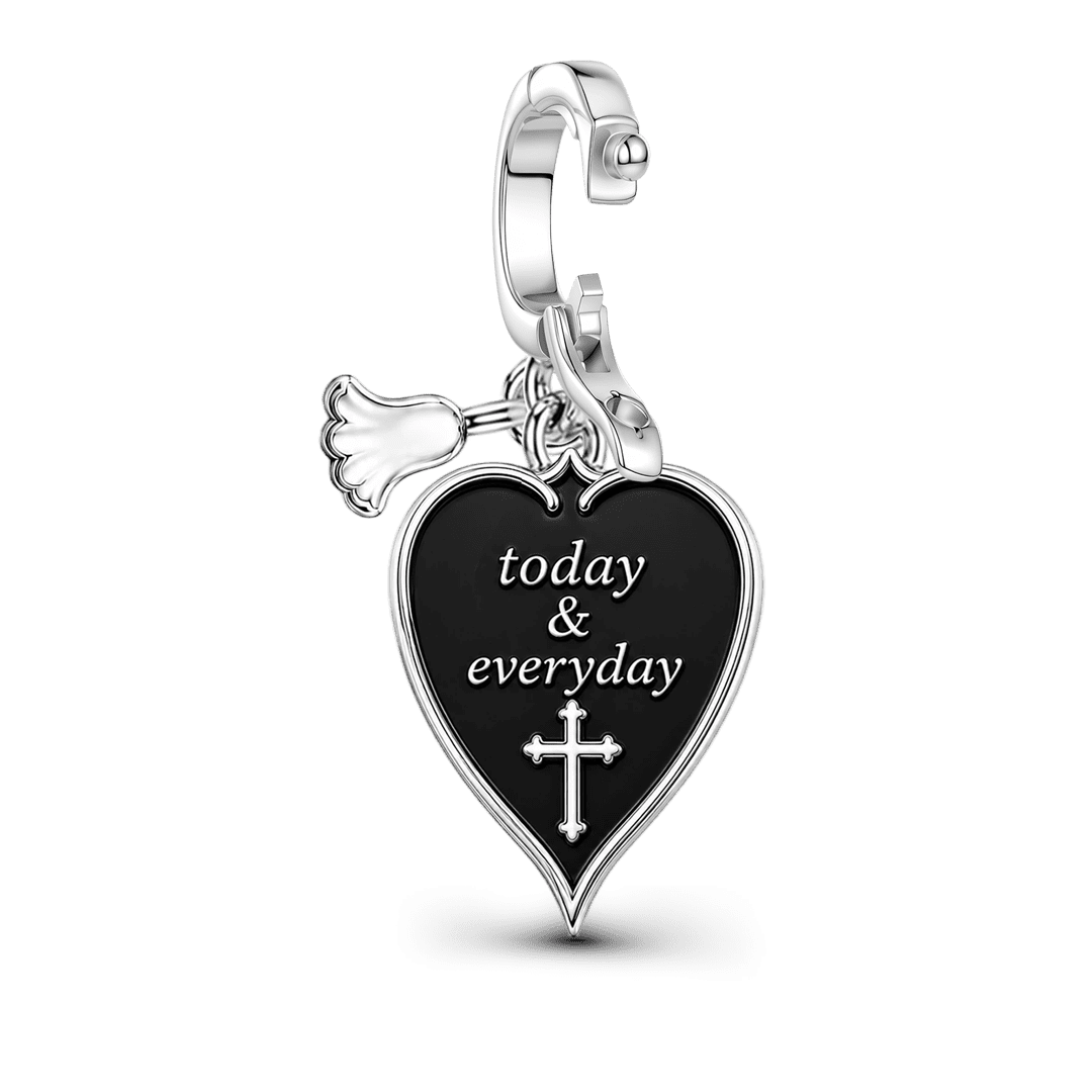 Gnoce Halloween Faith Ghost Heart Clasp Dangle Charm Platinum‑plated Silver Blend_6