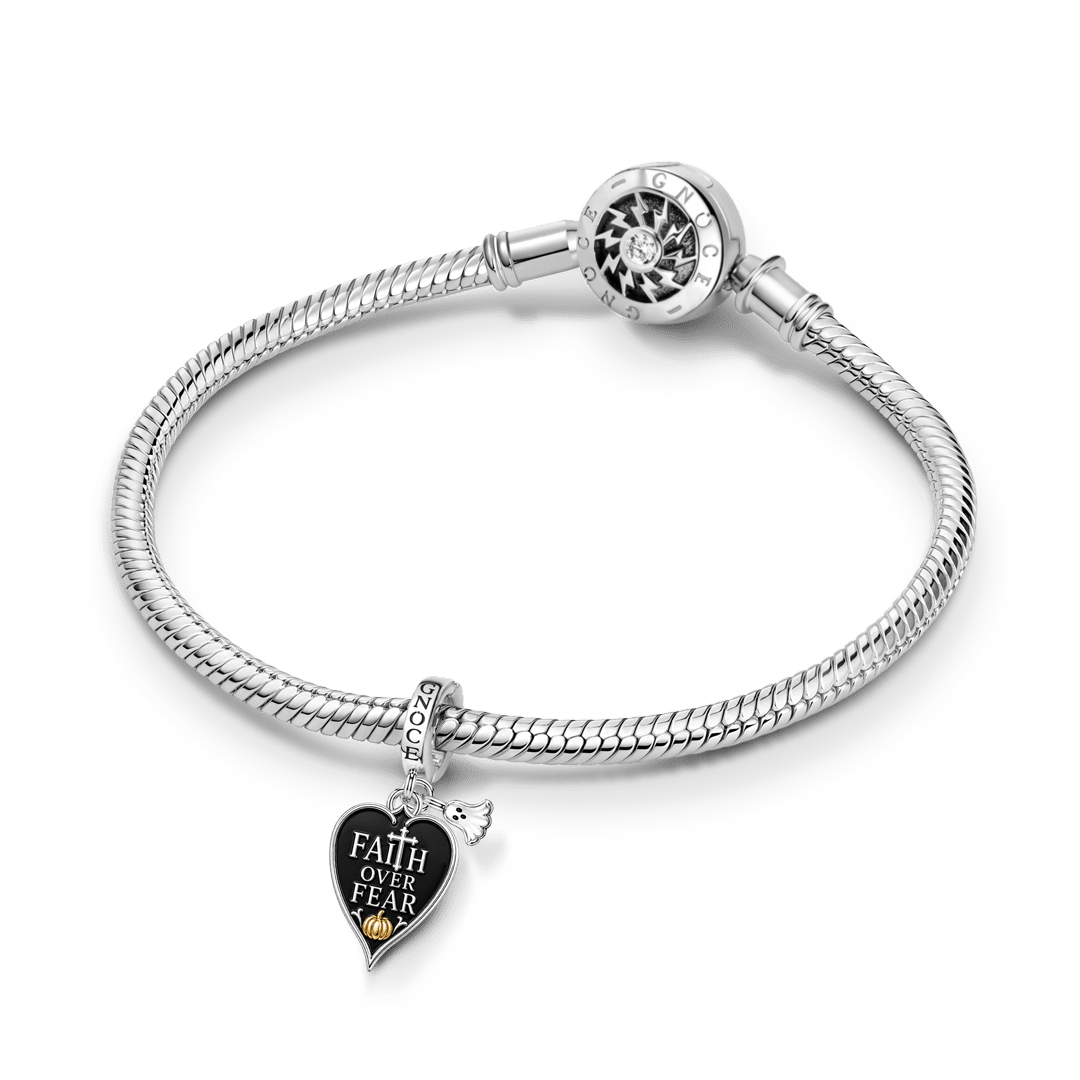 Gnoce Halloween Faith Ghost Heart Clasp Dangle Charm Platinum‑plated Silver Blend_3