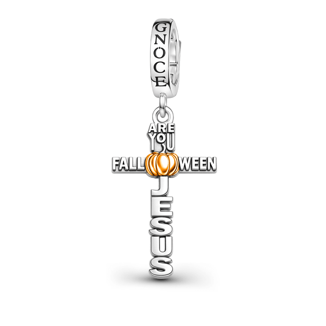 Gnoce Halloween Cross Pumpkin Clasp Dangle Charm Platinum‑plated Silver Blend_1