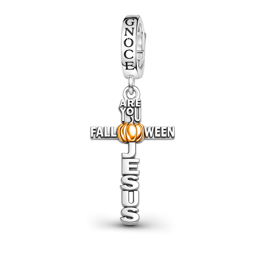 Gnoce Halloween Cross Pumpkin Clasp Dangle Charm Platinum‑plated Silver Blend_1