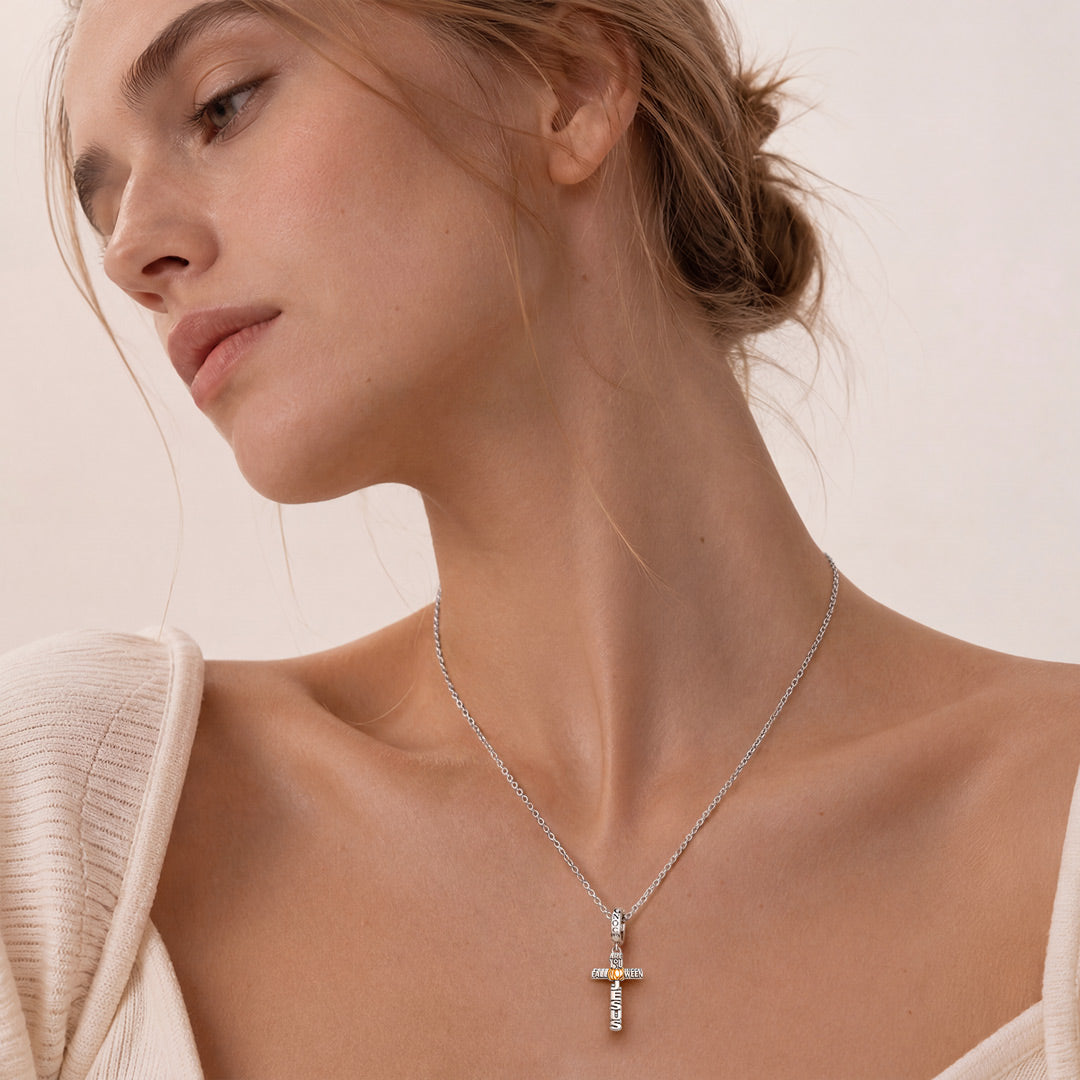 Gnoce Halloween Cross Pumpkin Clasp Dangle Charm Platinum‑plated Silver Blend_4