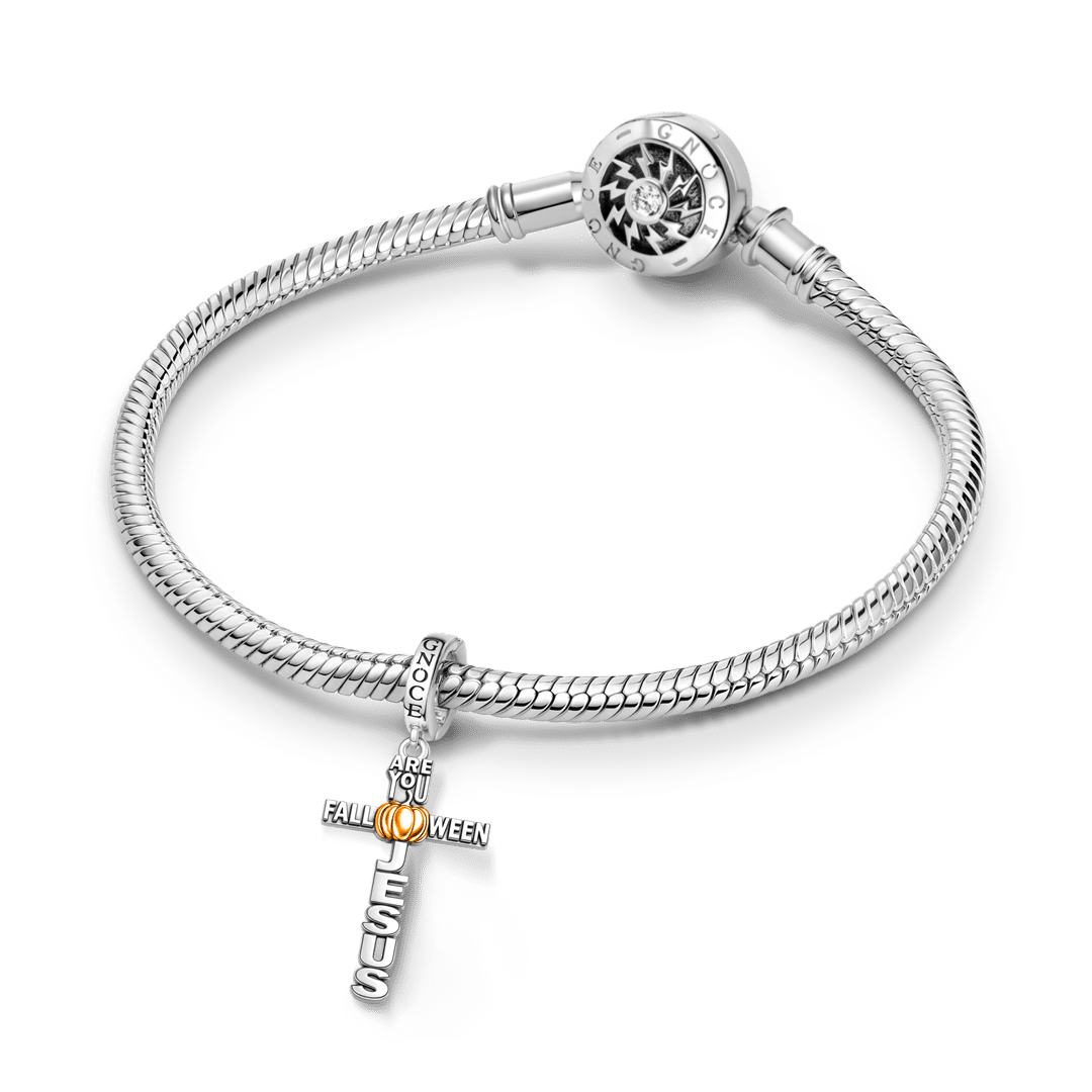 Gnoce Halloween Cross Pumpkin Clasp Dangle Charm Platinum‑plated Silver Blend_3