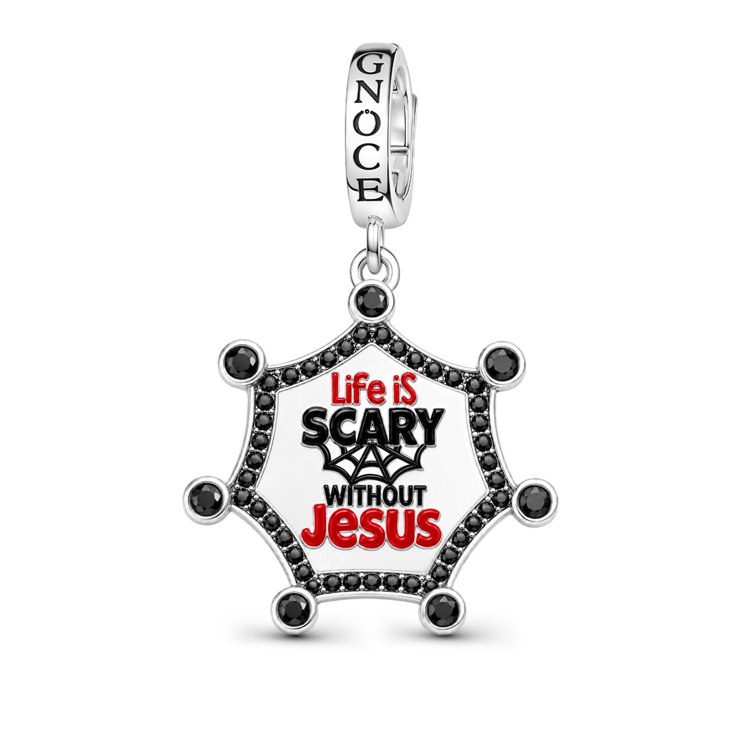 Gnoce Halloween Spider Web Religious Slogan Cross Clasp Dangle Charm Platinum‑plated Silver Blend_1