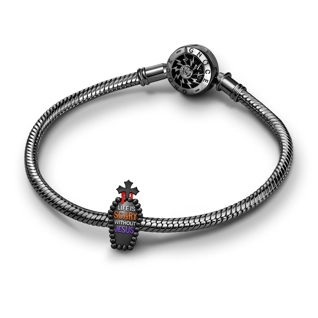 Gnoce Halloween Cross Coffin Cake Through‑hole Bead Charm Platinum‑plated Silver Blend_3