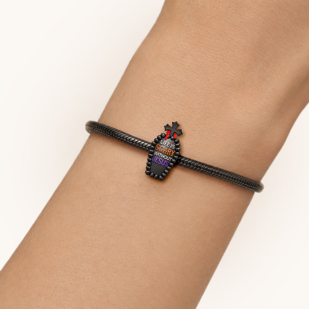 Gnoce Halloween Cross Coffin Cake Through‑hole Bead Charm Platinum‑plated Silver Blend_2