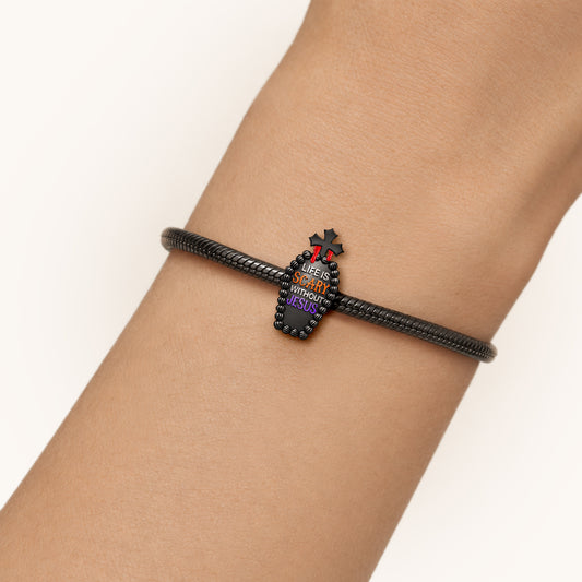 Gnoce Halloween Cross Coffin Cake Through‑hole Bead Charm Platinum‑plated Silver Blend_2