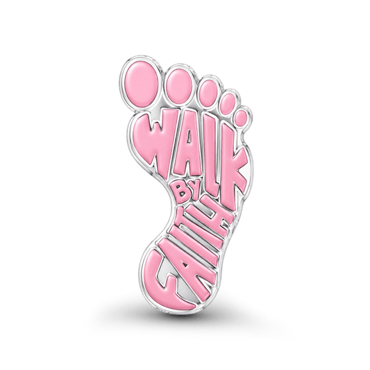 Gnoce Religious Footprint Slogan Engravable Through‑hole Bead Charm Platinum‑plated Silver Blend_1