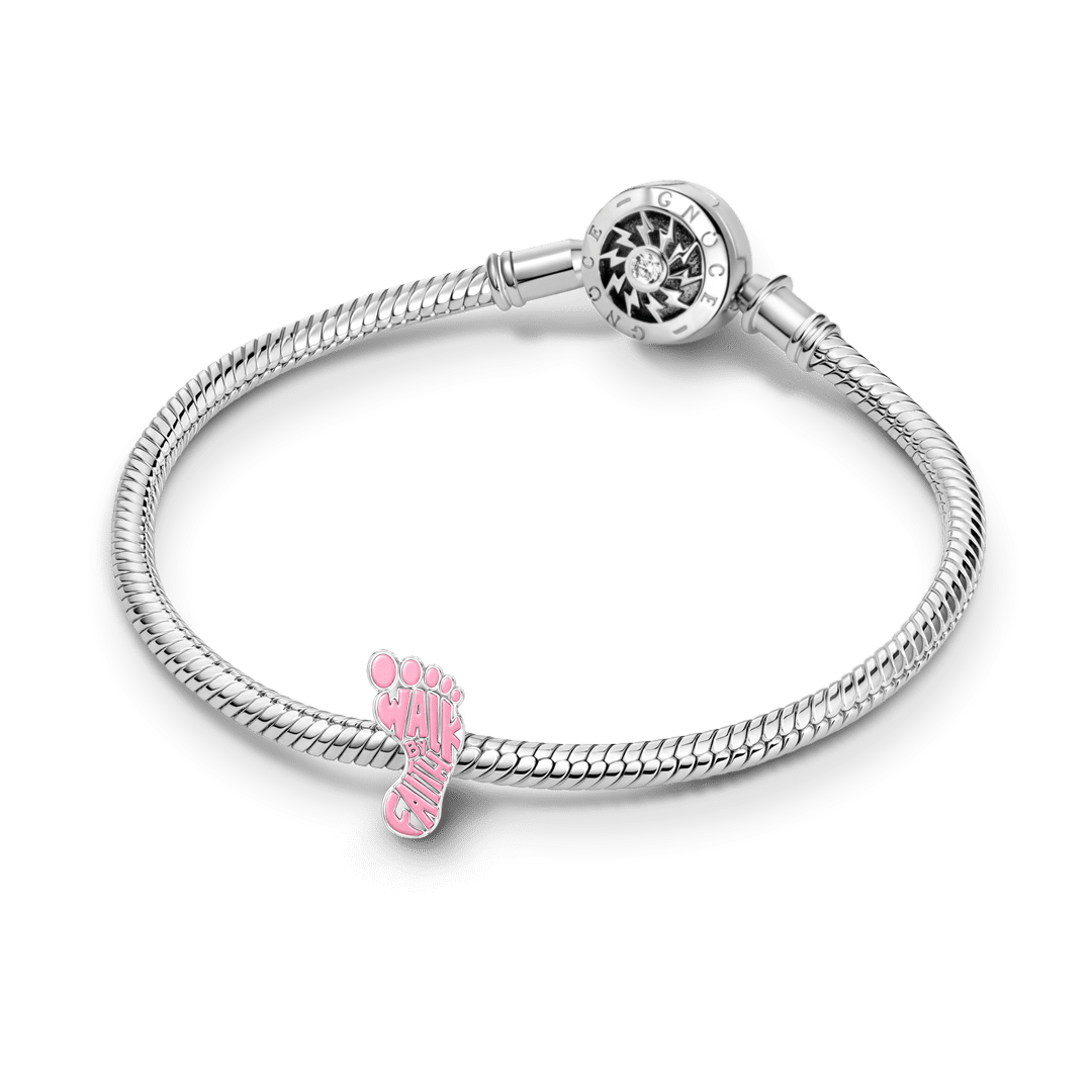 Gnoce Religious Footprint Slogan Engravable Through‑hole Bead Charm Platinum‑plated Silver Blend_3