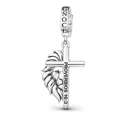 Gnoce Religious Lion Of Judah Cross Clasp Dangle Charm Platinum‑plated Silver Blend_1