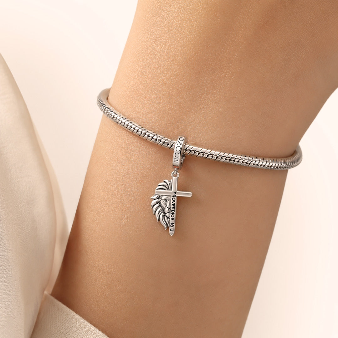 Gnoce Religious Lion Of Judah Cross Clasp Dangle Charm Platinum‑plated Silver Blend_2
