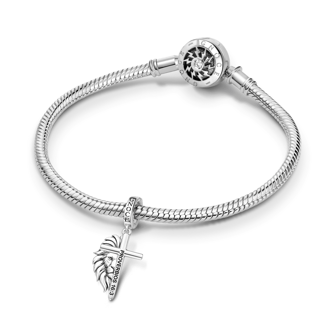 Gnoce Religious Lion Of Judah Cross Clasp Dangle Charm Platinum‑plated Silver Blend_3
